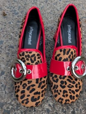 Jeffrey Campbell Leopard Print Loafers with Red Patent Trim (Pre-loved)